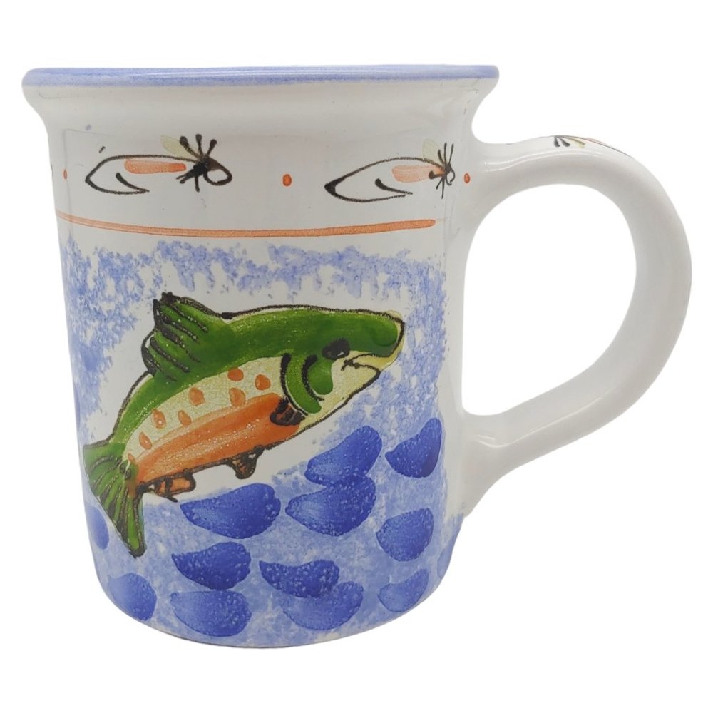Hand Painted Fishing Coffee Mug - 16oz Large Rainbow Trout Fish Lures Nautical